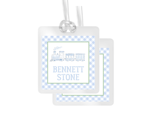 Sweet Train and Gingham Personalized Bag Tag