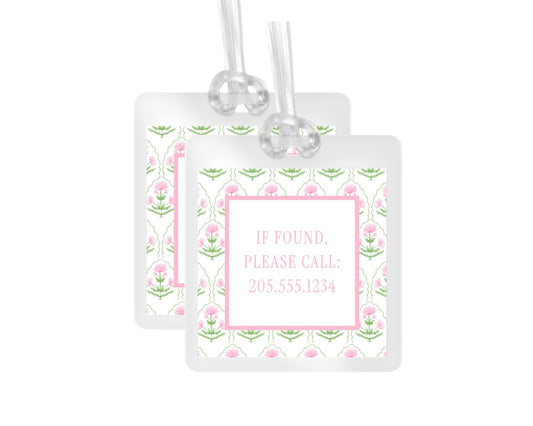 Pink and Green Floral Personalized Bag Tag