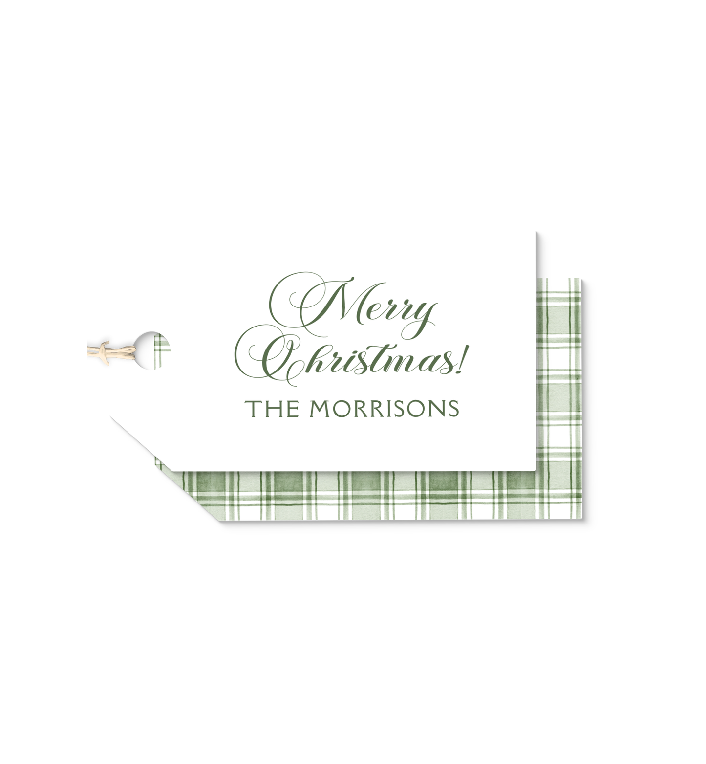 Script and Green Plaid personalized hang tags
