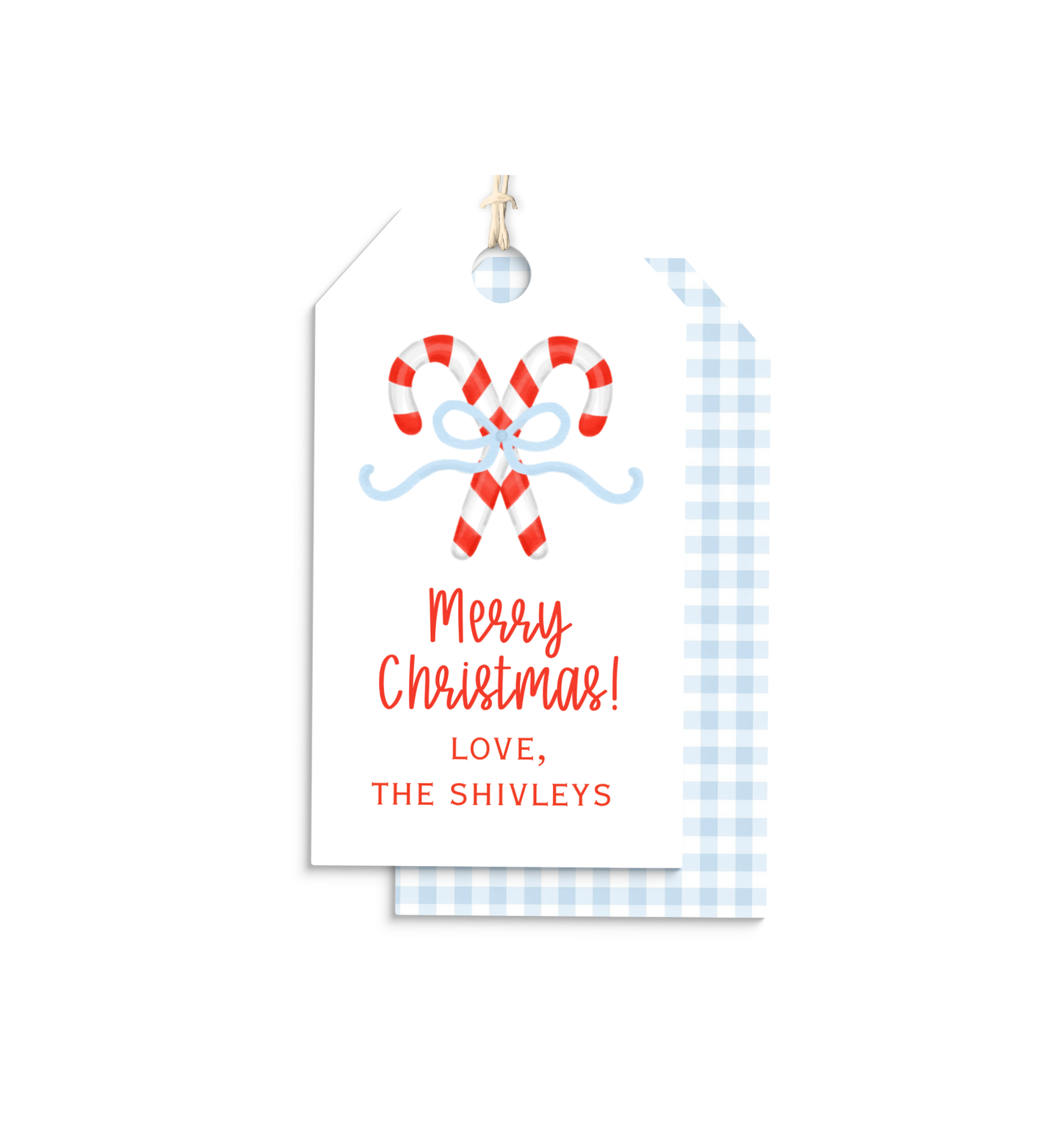 Candy Cane and Bow personalized hang tags