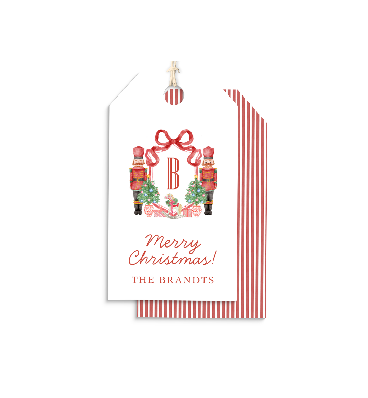 Nutcracker and Crest personalized hang tags