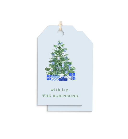 Blue Christmas Tree personalized hang tags