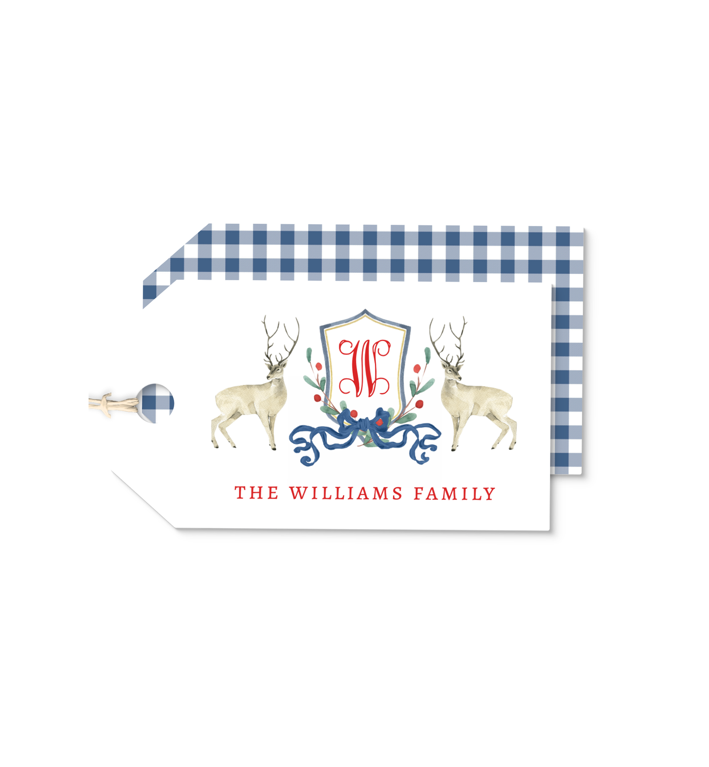 Reindeer Crest personalized hang tags