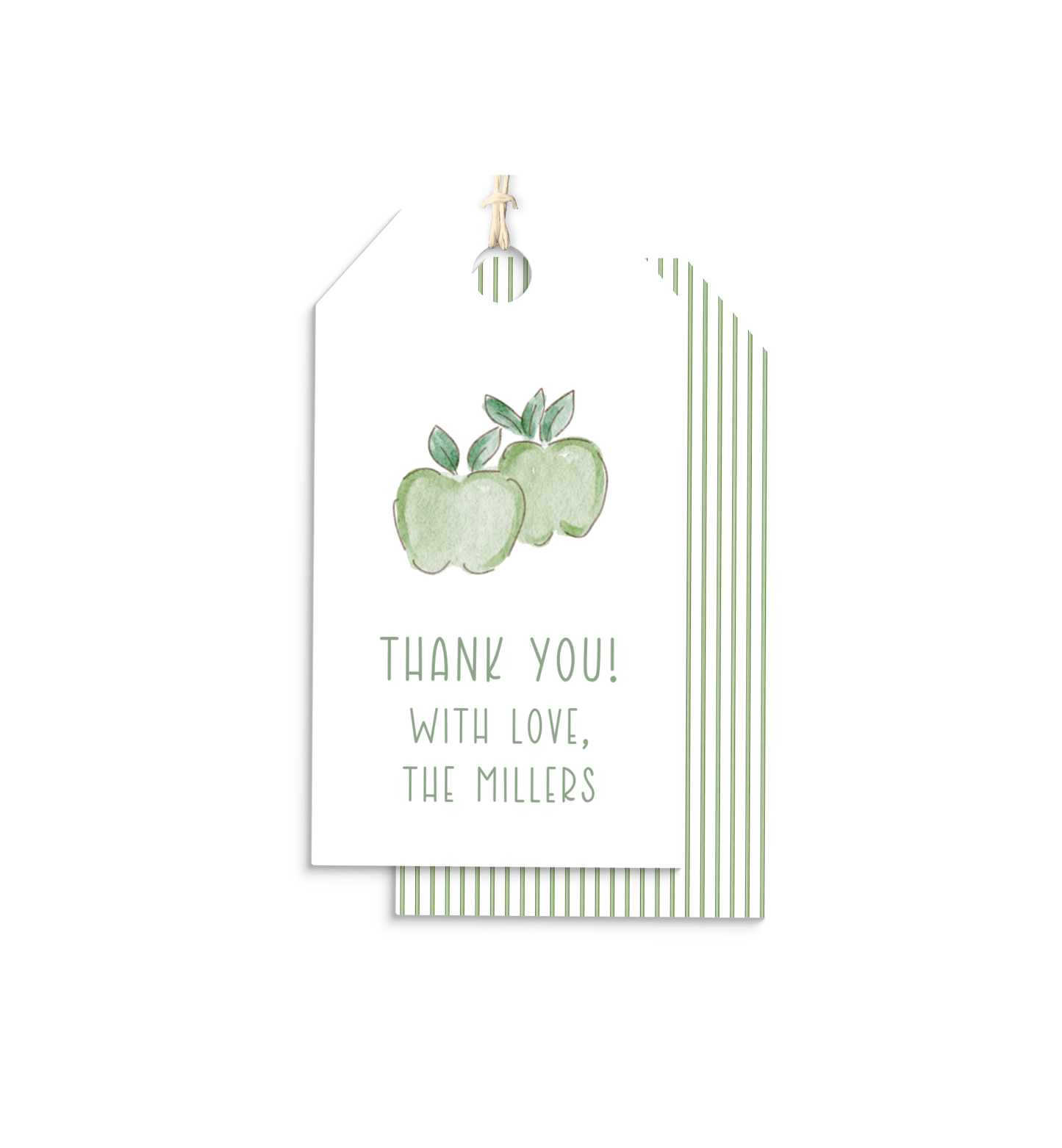 Green Apples and Stripes personalized gift tags