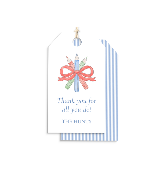 Colored Pencils and Bow personalized hang tags
