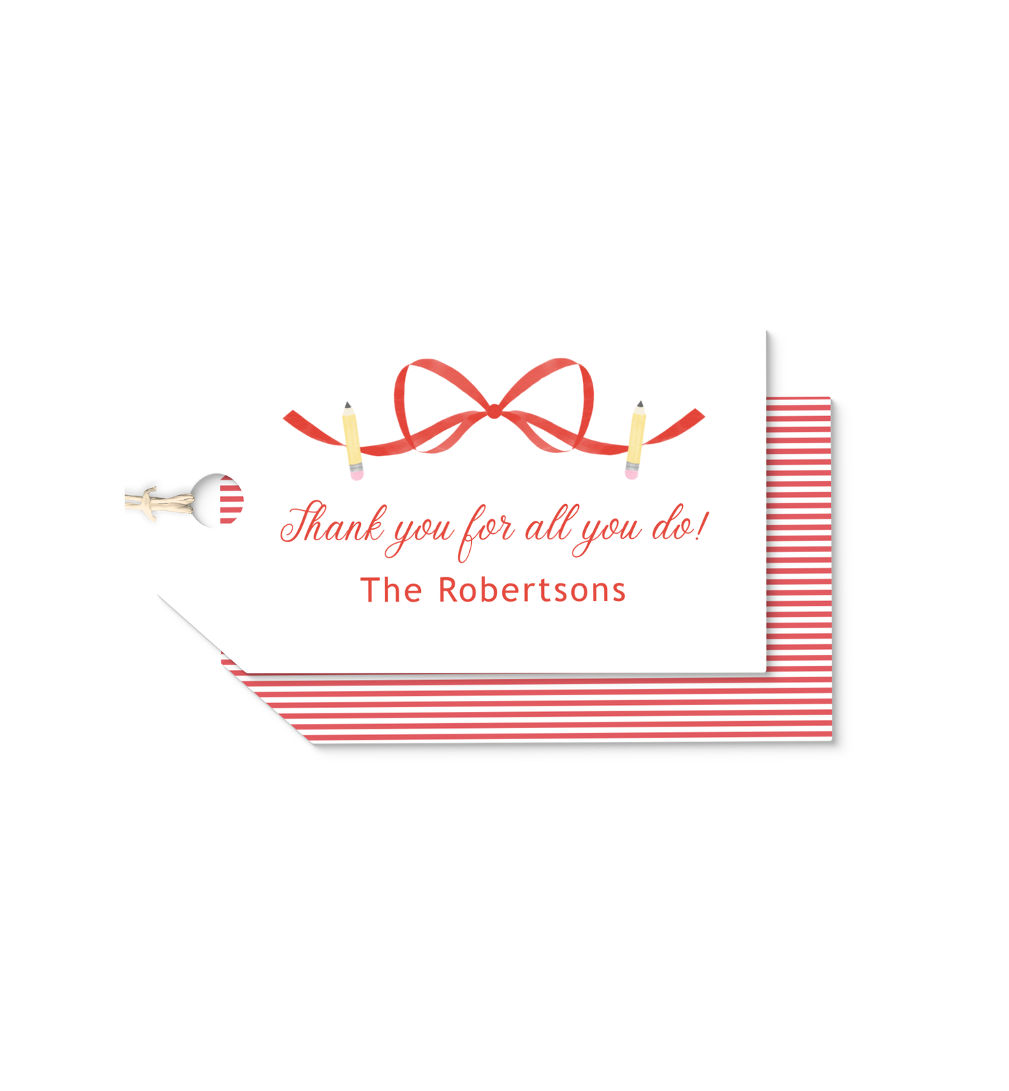 Red Bow and Pencils personalized hang tags