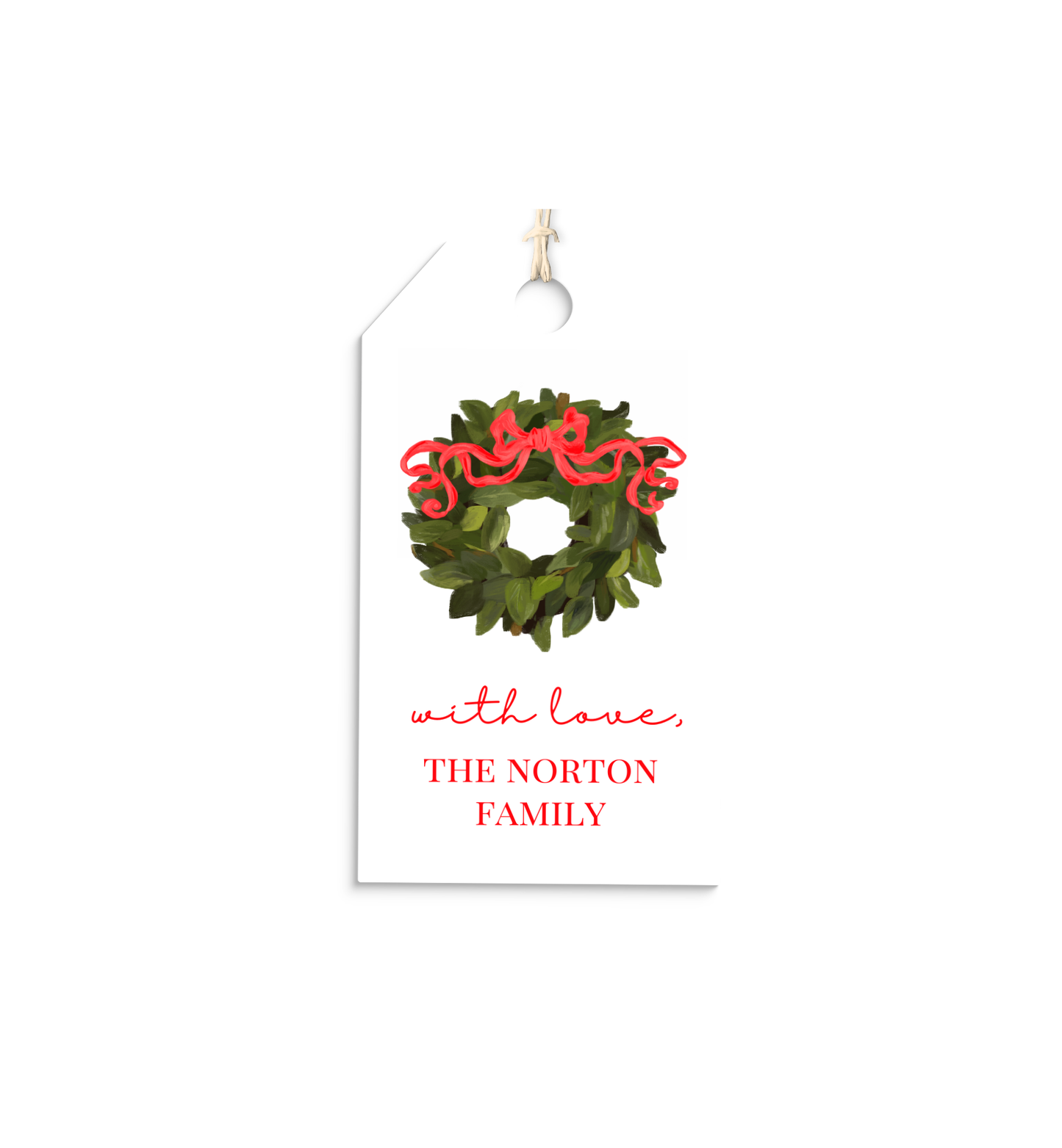 Wreath and Red Bow personalized hang tags