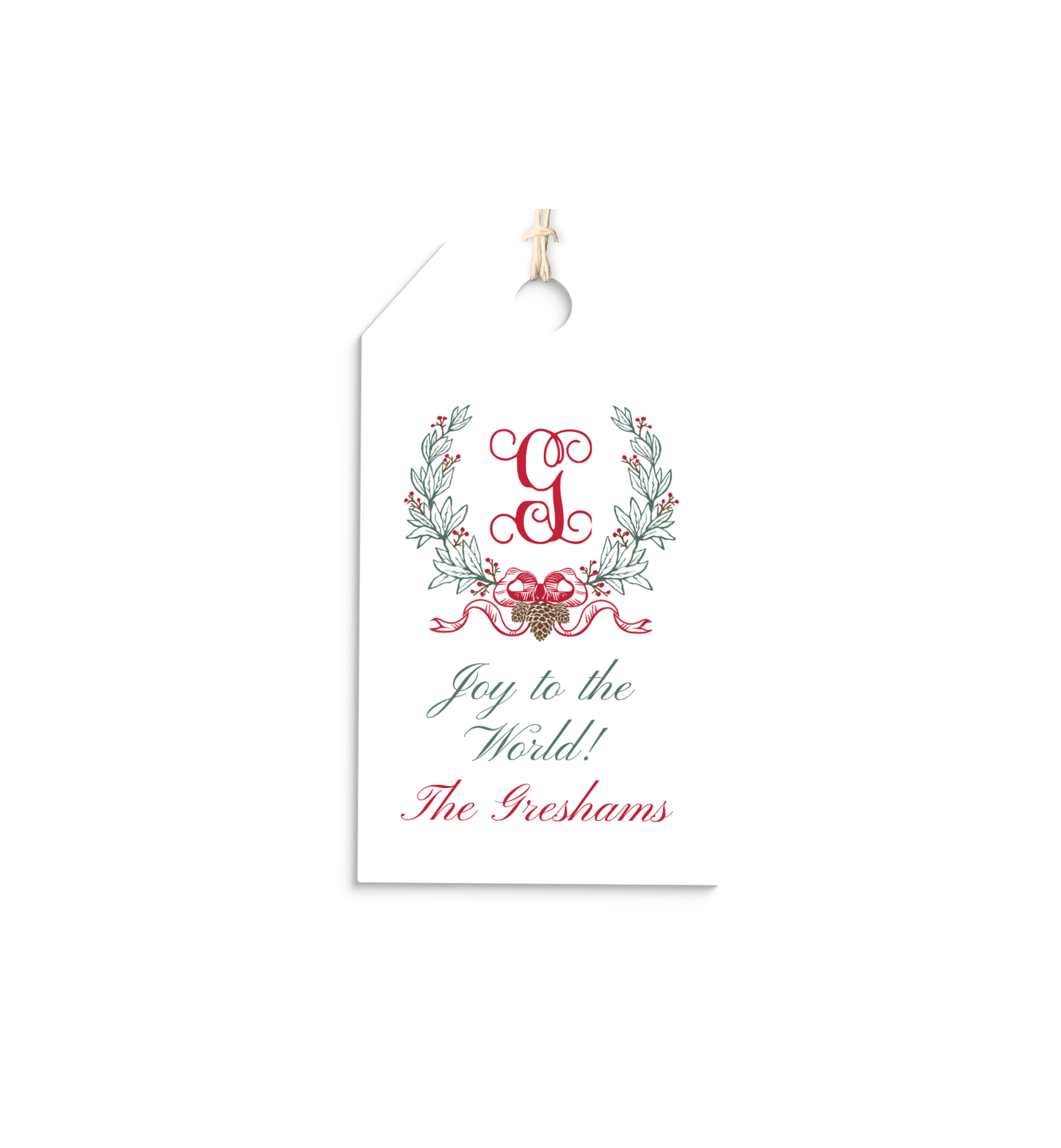 Pine Cone Crest and Initial hang tags