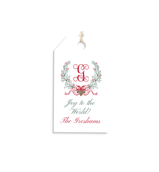 Pine Cone Crest and Initial hang tags