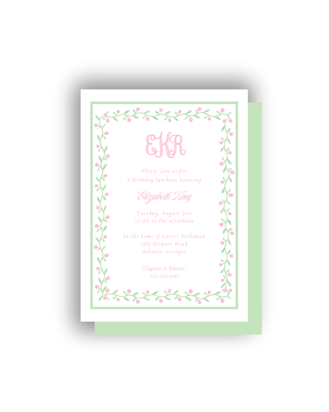 Rosebud Frame personalized invitations