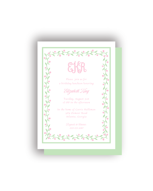 Rosebud Frame personalized invitations