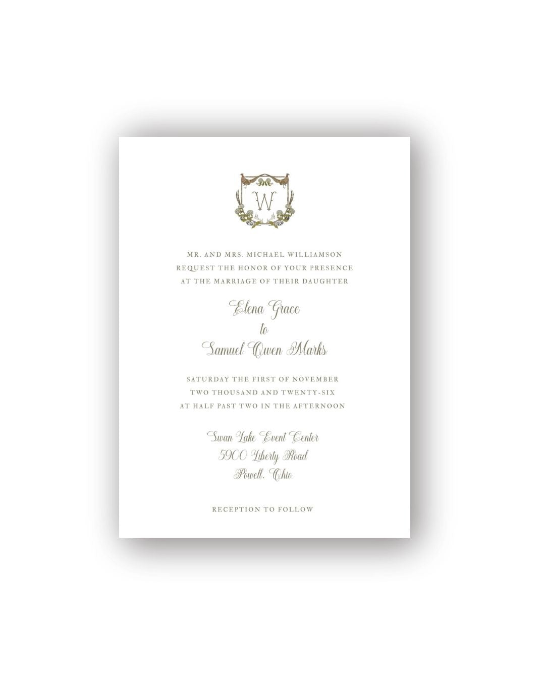 Pheasant and Hydrangea Wedding Invitation