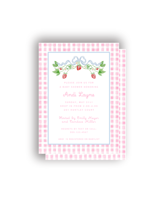Strawberry and Bow personalized invitations
