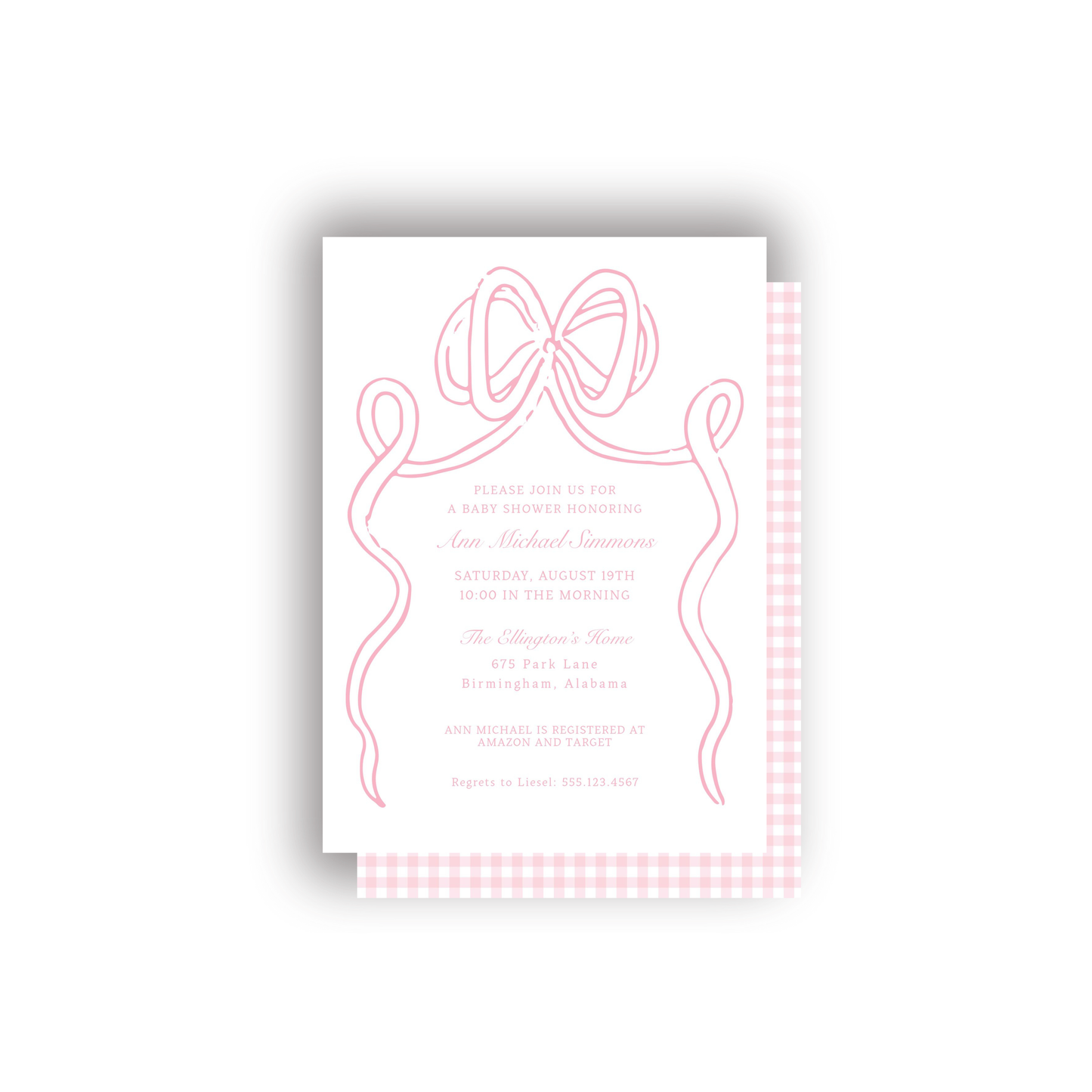 Large Bow and Gingham personalized invitations