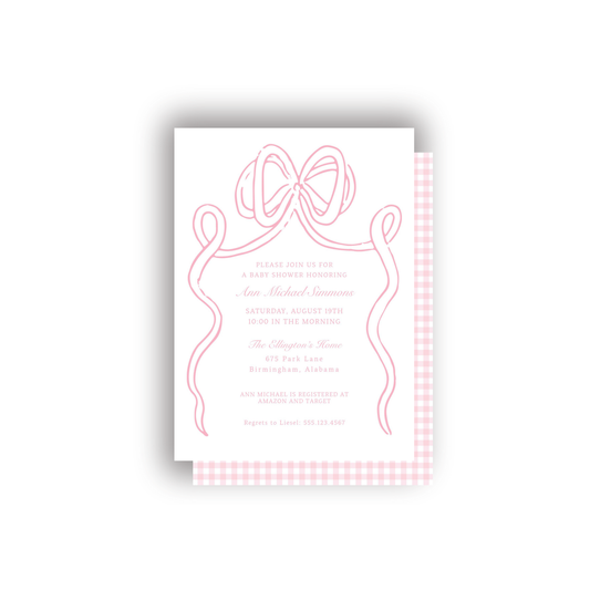 Large Bow and Gingham personalized invitations