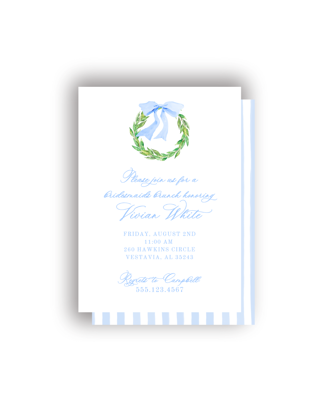 Dainty Wreath and Blue Bow invitations