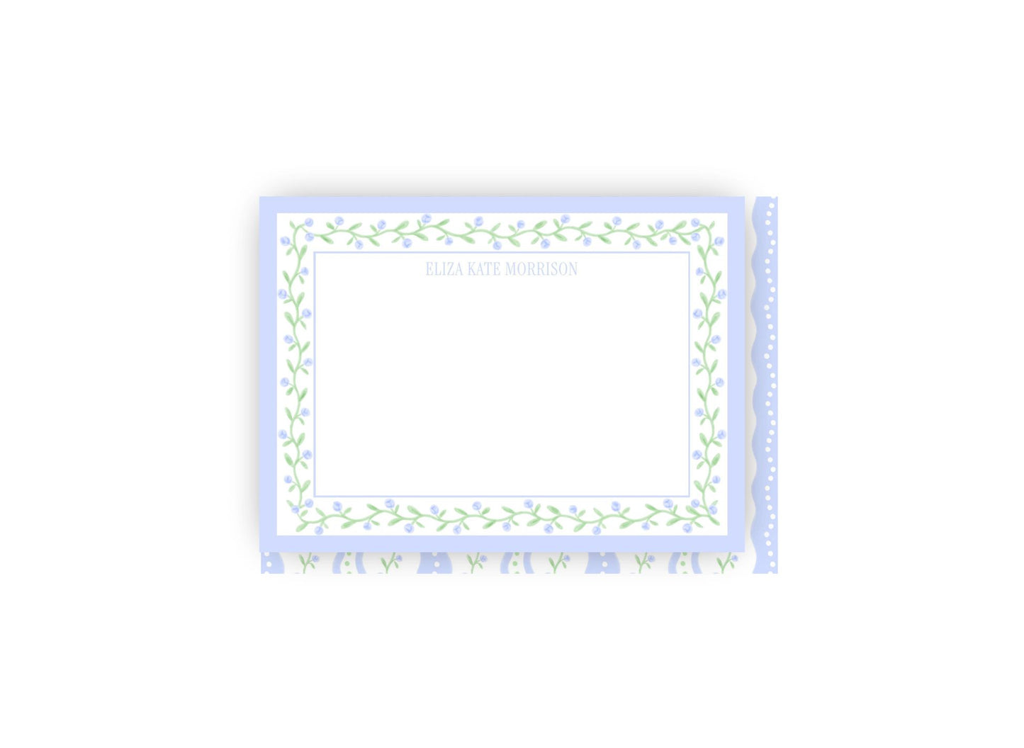 Delicate Blue and Green Floral Personalized Notecards