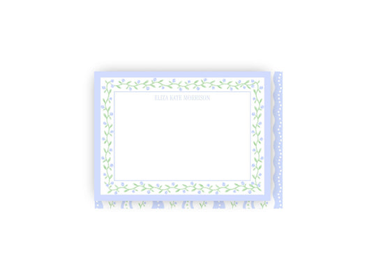 Delicate Blue and Green Floral Personalized Notecards