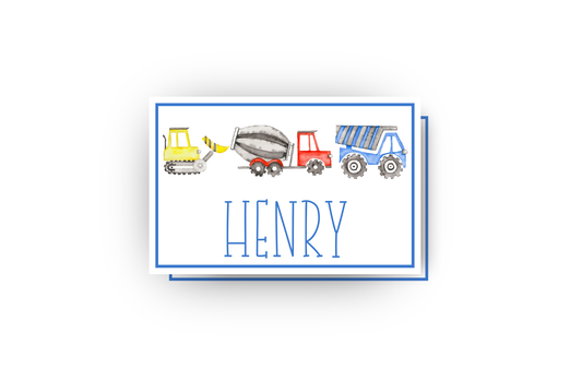 Trucks personalized ABC tracing placemat
