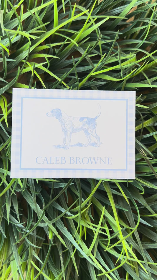 Vintage puppy and blue gingham personalized gift tags