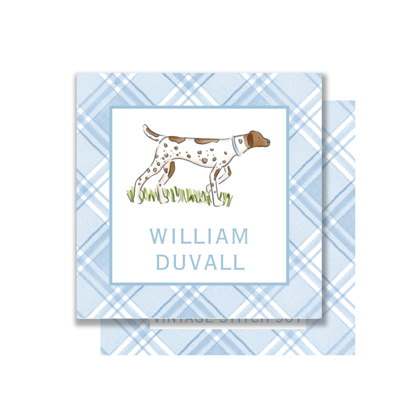 Pointer dog and Plaid personalized gift tags