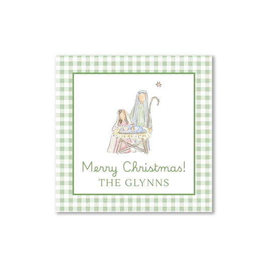 Nativity and Green Gingham Personalized gift tags or stickers